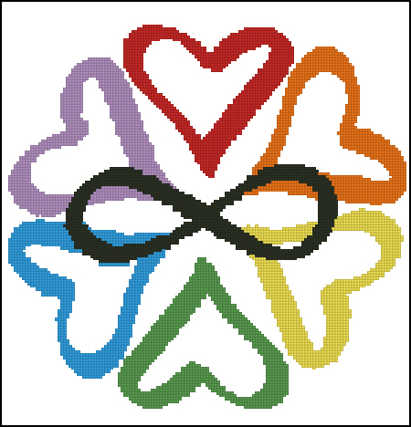 Six hearts encircling an infinity symbol