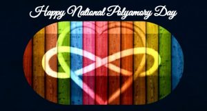 Nine vertical bars of various colors behind a heart crossed with an infinity symbol